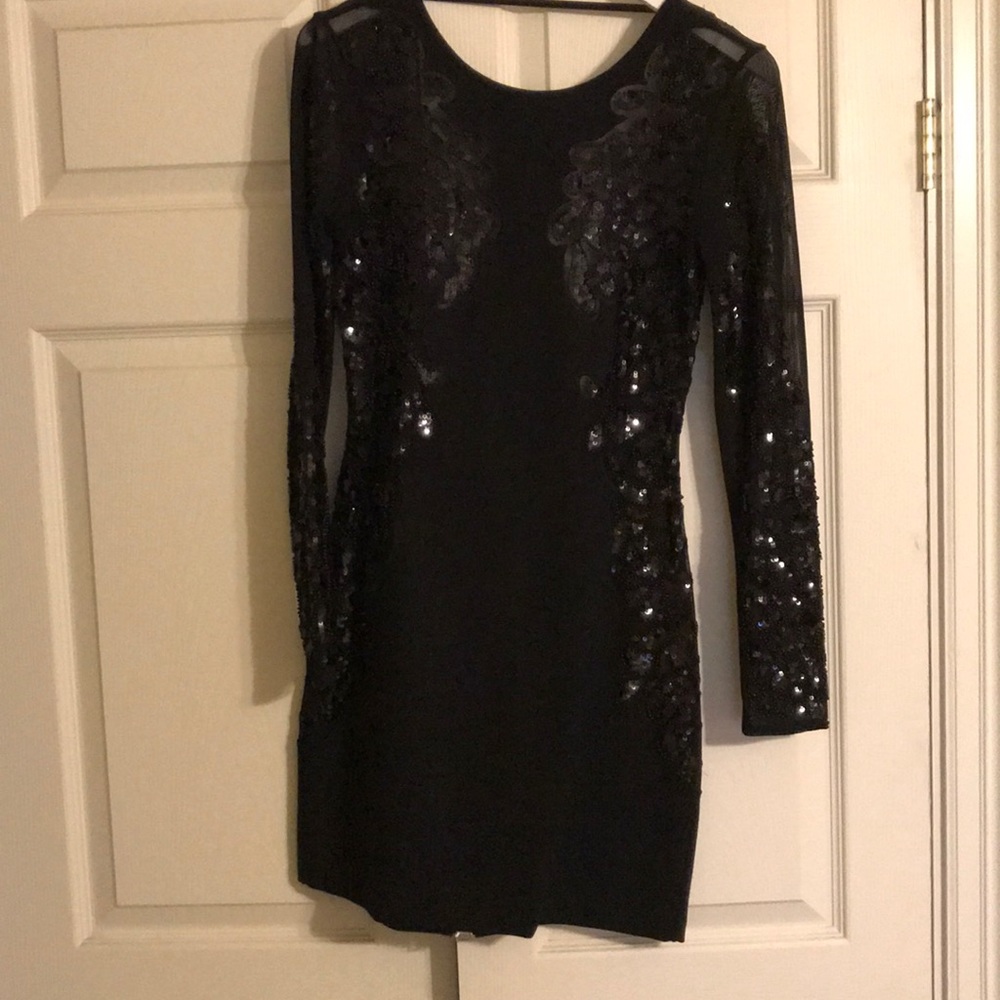 Express sequin accented backless dress